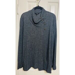 Bobeau Women's Gray Button Neck Sweater Tunic Top Long Sleeve Size Medium Cozy